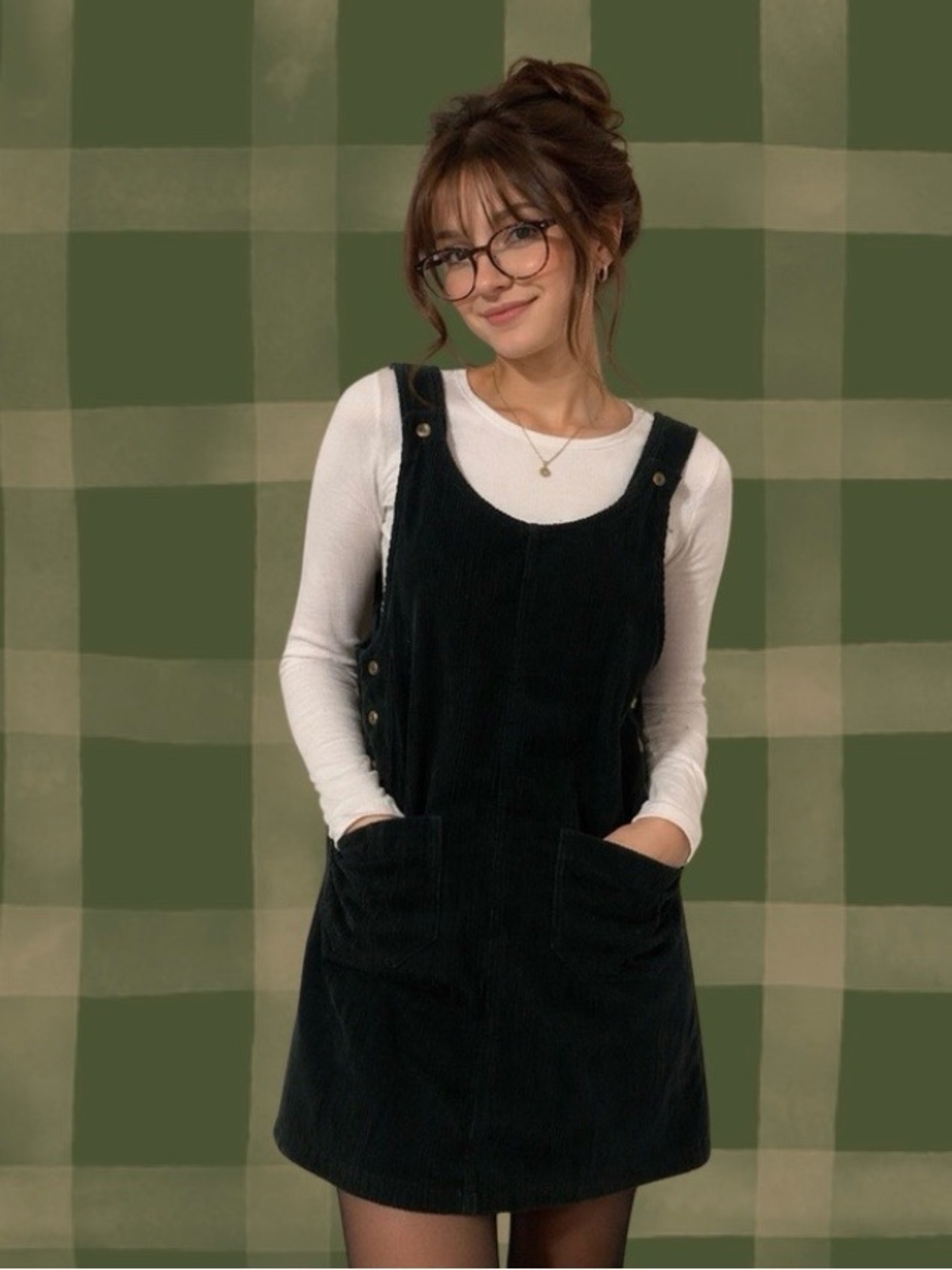 Dark Green Corduroy Mini Dress 2x